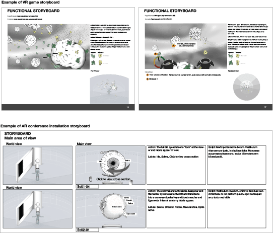  Examples of storyboarding for a VR game. Image by Andrea Zariwny.