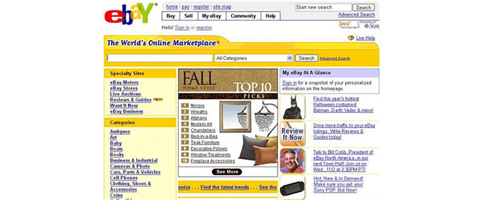  eBay before the redesign (the yellow color dominates in design).