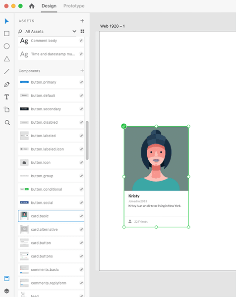 The interface for the master components editor in the Semantic UI kit for Adobe XD.