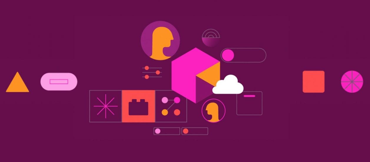 Purple background and colored shapes creating a system