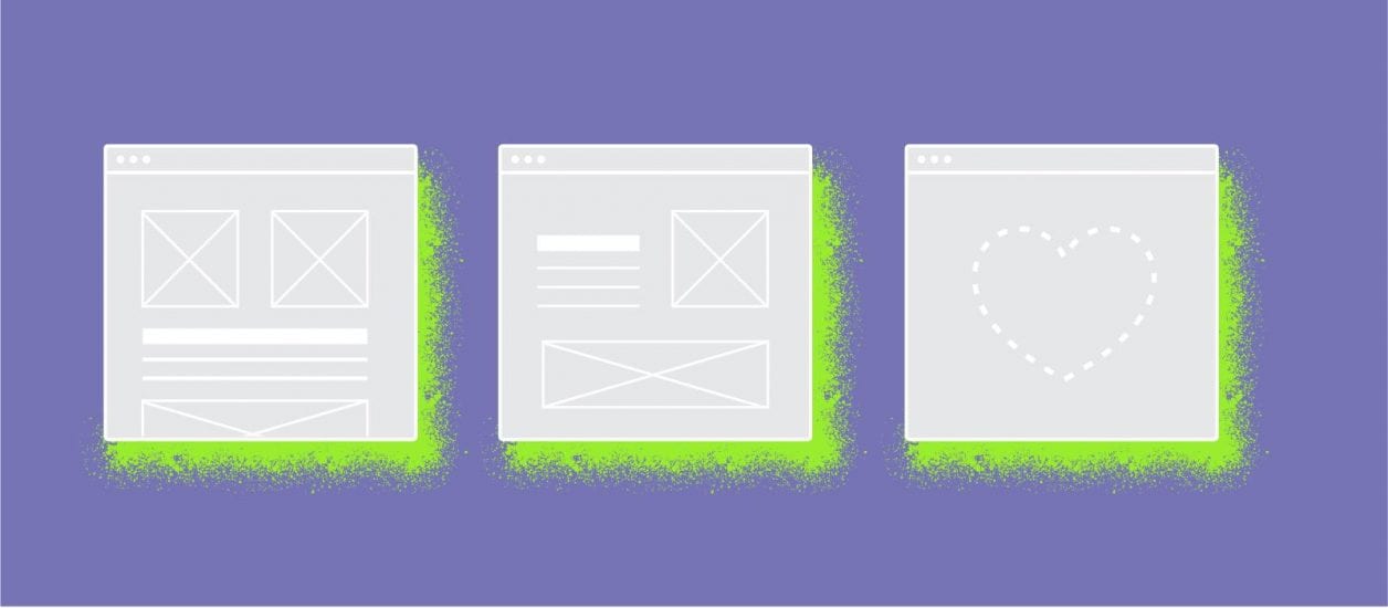 purple background with website wireframes