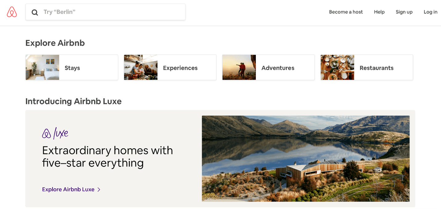 A screenshot of Airbnb homepage