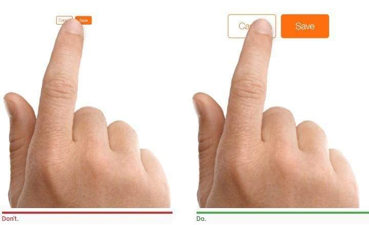 Two hands showing touch target size