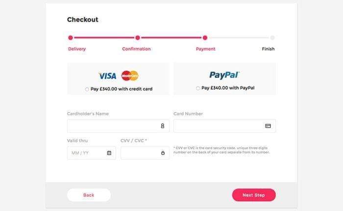 A screenshot of a checkout payment page