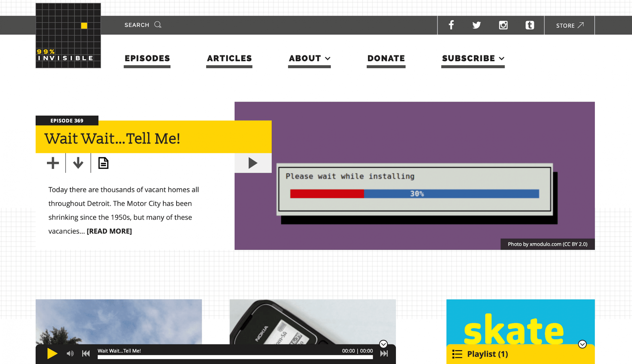 A screenshot of 99percentinvisible homepage