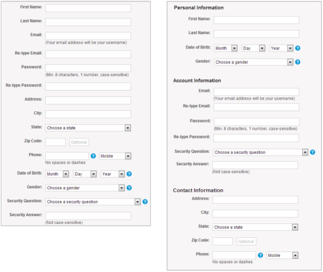 When creating forms, group together related fields for better user experience