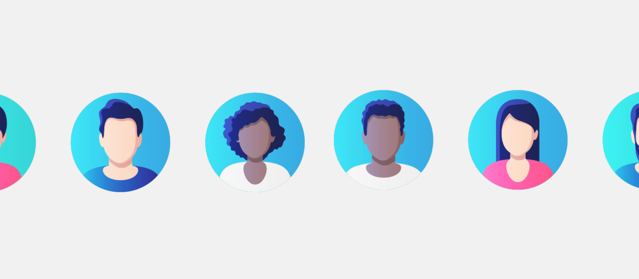 Graphic illustration of a series of user avatars.