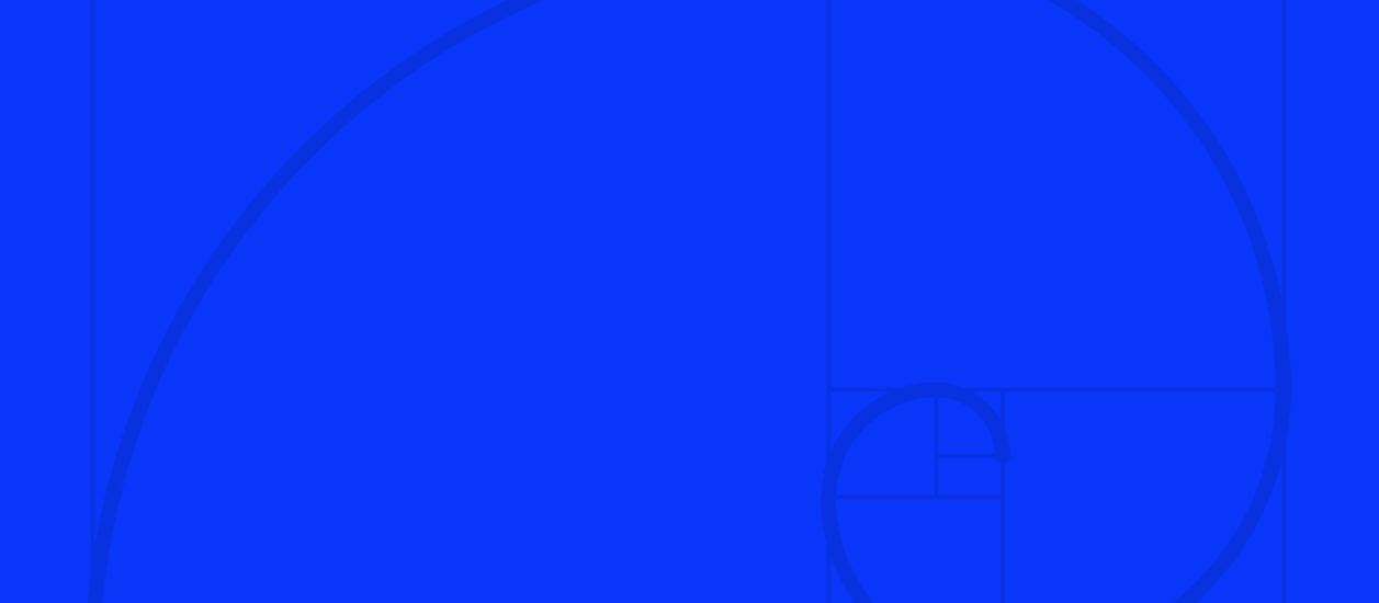 A low opacity fibonacci spiral on a blue background.
