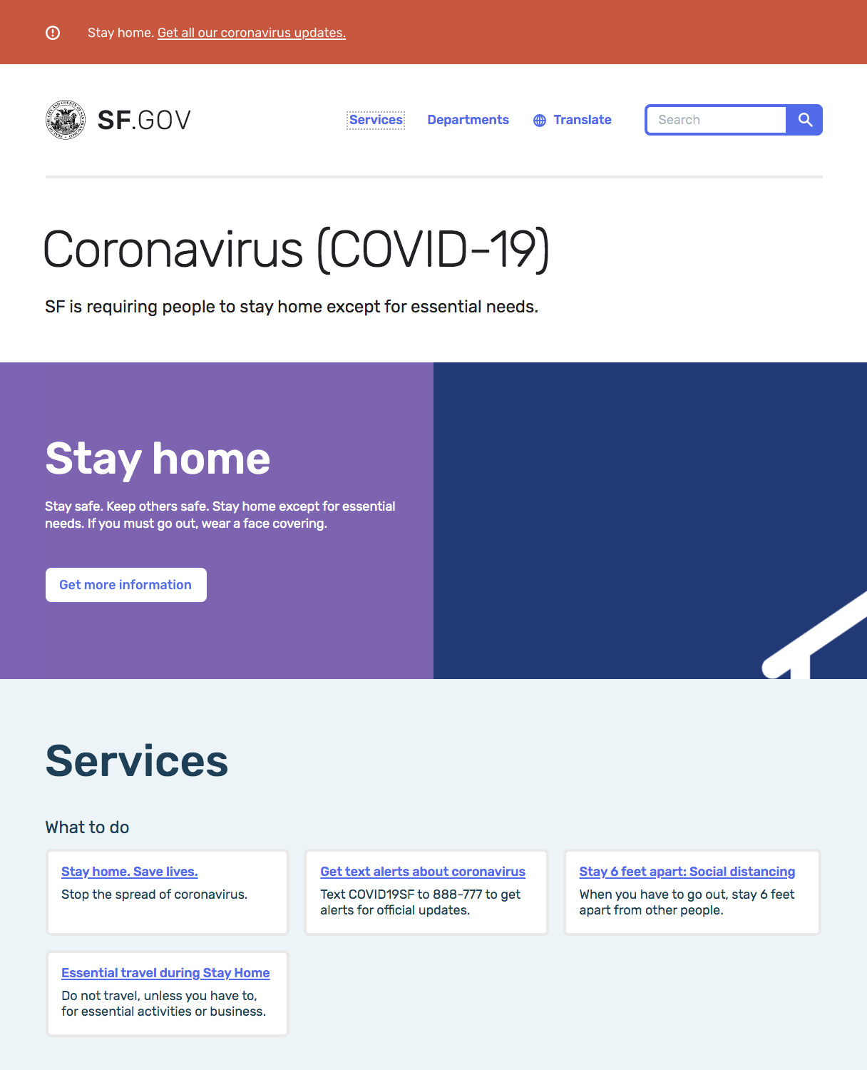 The San Francisco government designed a landing page and information portal specific to the Covid-19 Coronavirus.