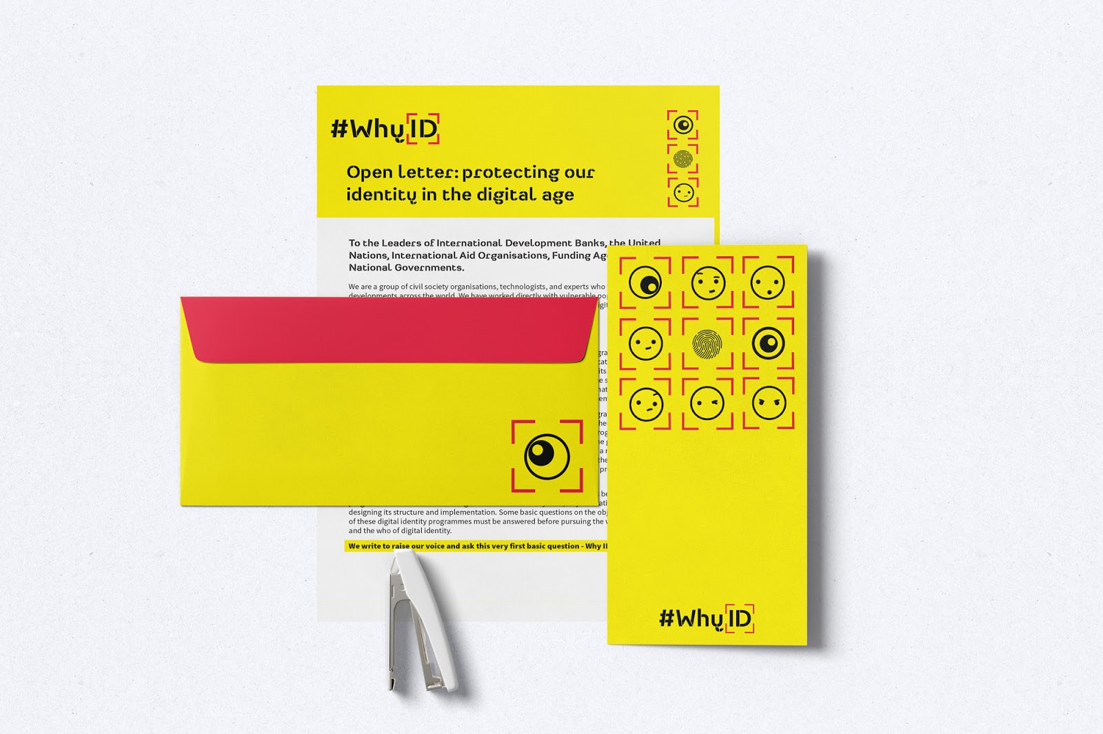 #WhyID open letter branding of letterhead, envelopes and phamphlets.