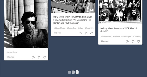 Subtle animation (such as Tumblr’s loading indicator) tells the user that more content is loading. 