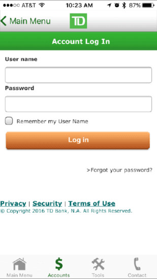  TD Ameritrade login screen using underlines. 