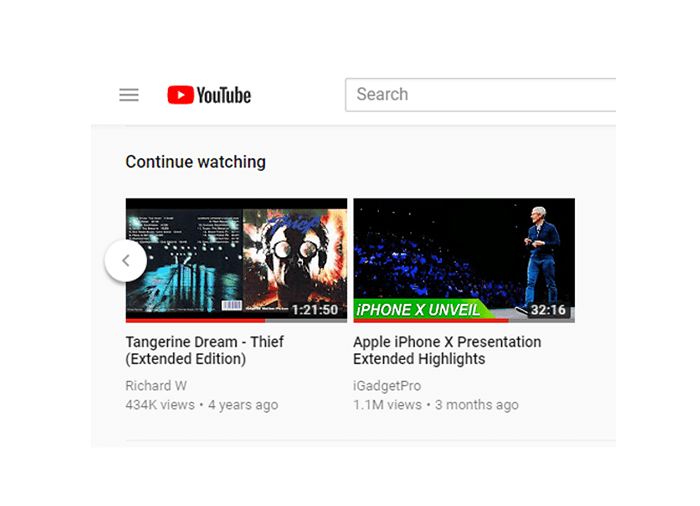  YouTube uses recognition instead of recall by showing users lists of items they recently watched. These lists help users remember to watch a video they may have started a few days ago.