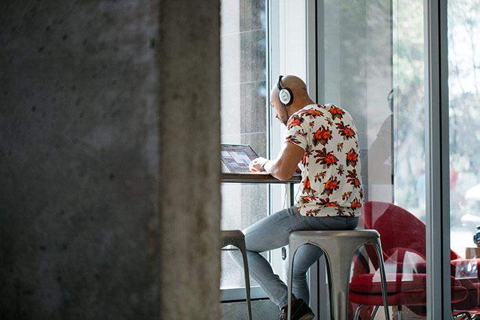  Man working at Basic's office.