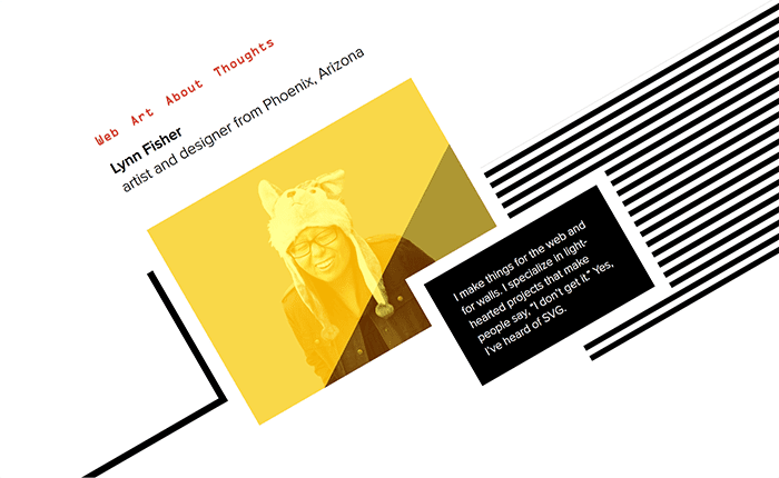  The site refresh allowed Lynn to experiment with CSS Grid, blend modes, and filters