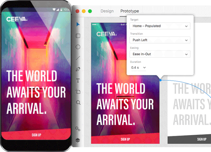  Gif showing a prototype in Adobe XD.