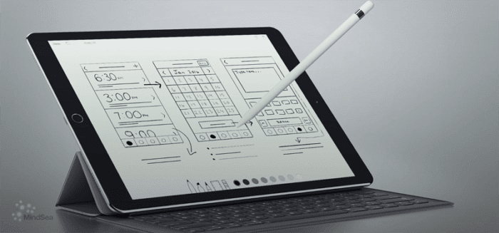  Stylus and tablet being used to digitally sketch an interface design.