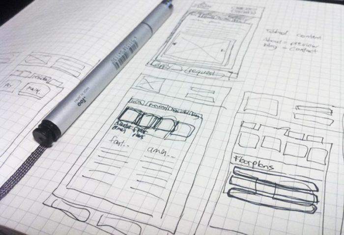  Sketch of mobile web layout in a notebook