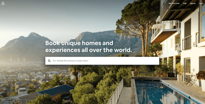  Simple search field on the homepage of Airbnb. 