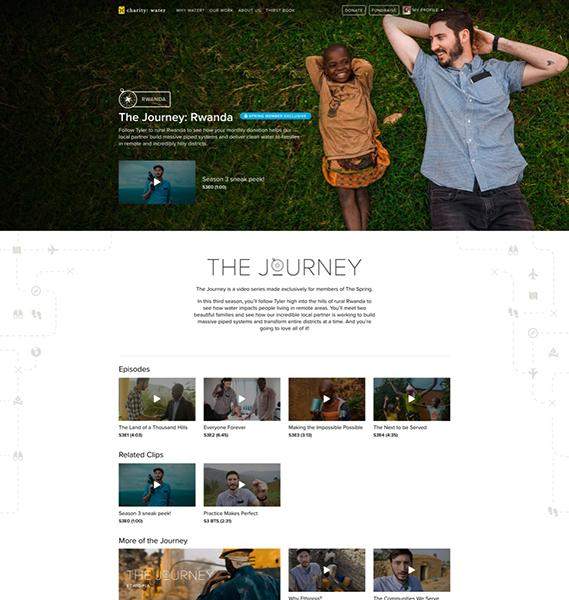 A screenshot of The Journey video series landing page created by charity water.