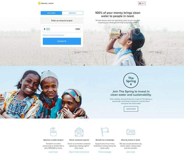  A screenshot illustrating the UI for The Spring campaign by charity water.