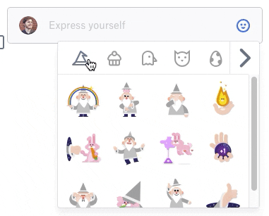 A GIF of the Dropbox Paper reaction stickers used to illustrate how animation choices can sometimes not reflect the identity of a brand.