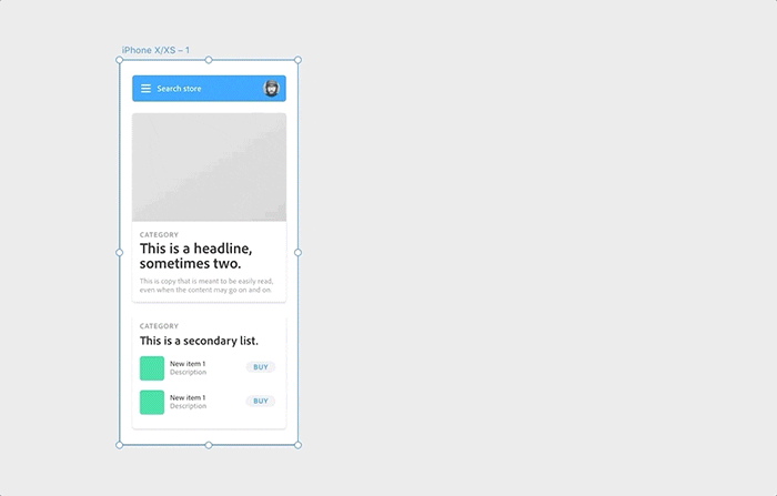 A GIF demonstrating how artboards in Adobe XD can be quickly resized to emulate their appearance on different screen sizes.