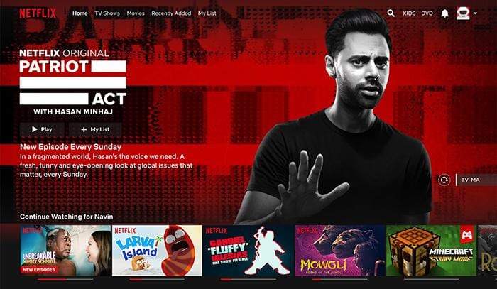 A screenshot of the Netflix website UI in 2018.