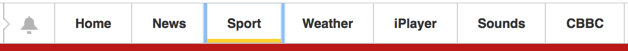 he top nav of the BBC News site showing the Sport link currently with keyboard focus.