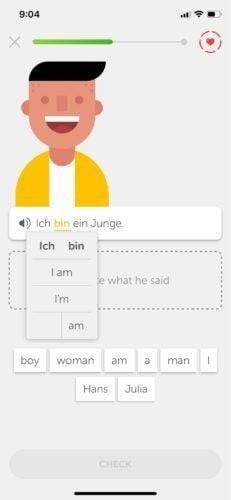 A screenshot of the Duolingo app