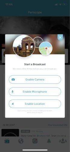 A screenshot of the Periscope requirements to start a broadcast