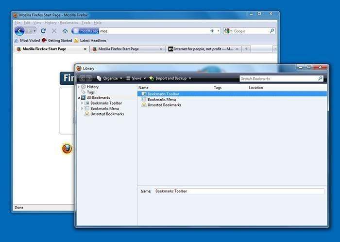 A screenshot of Mozilla Firefox Bookmarks