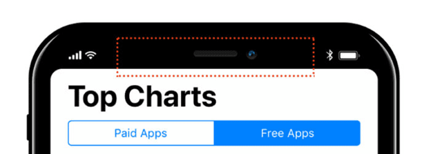 The notch area shown on an iPhone