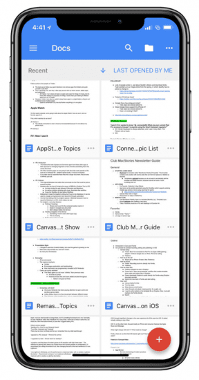 Google Docs app on an iPhone X
