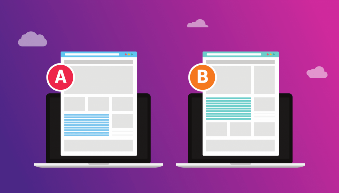 Two computer screens with one element changed for A/B testing.