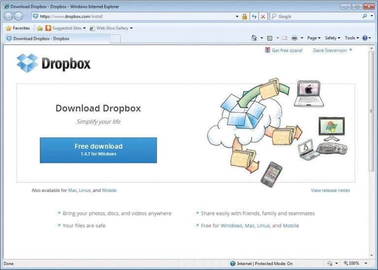 One of the first website designs for Dropbox's homepage. 