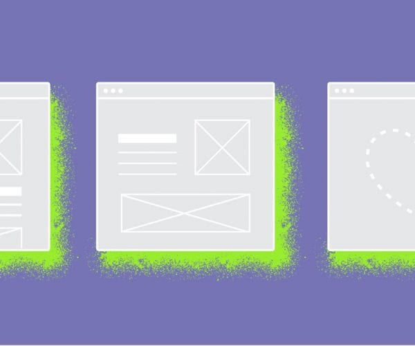 purple background with website wireframes