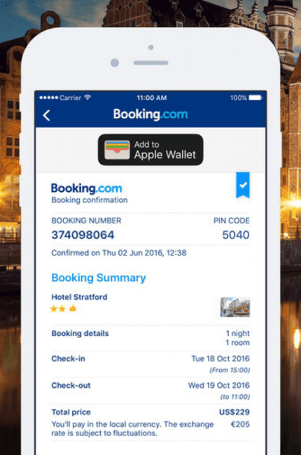 Confirmation screen in Booking.com