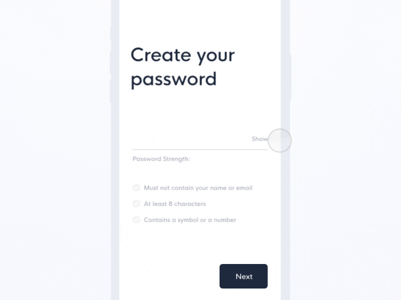 A screenshot of a create a password page