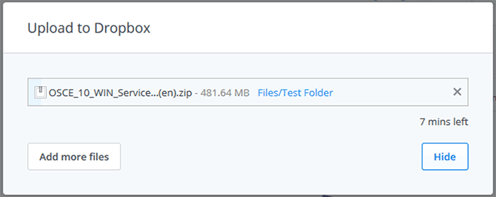 A screenshot of an upload to dropbox