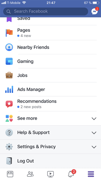 Logout Facebook screen for iOS