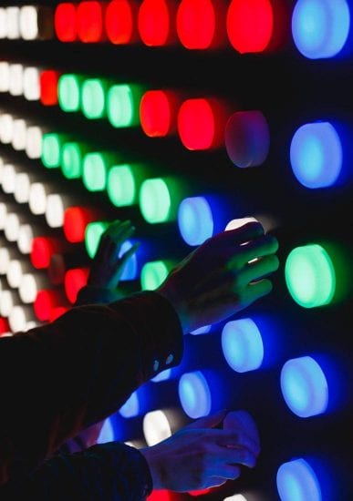 Image of colorful buttons that people can interact with. 