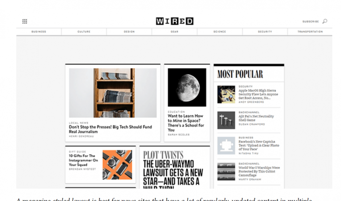 Screenshot of the Wired homepage