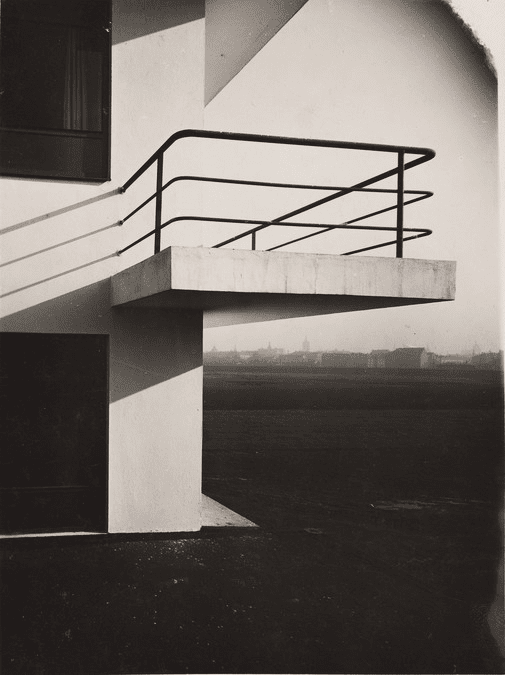 1925 Detail of a studio wing balcony on a Bauhaus building.