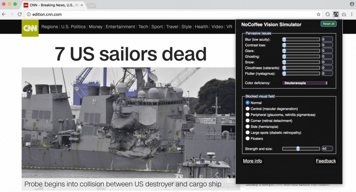 NoCoffee vision simulator for Chrome
