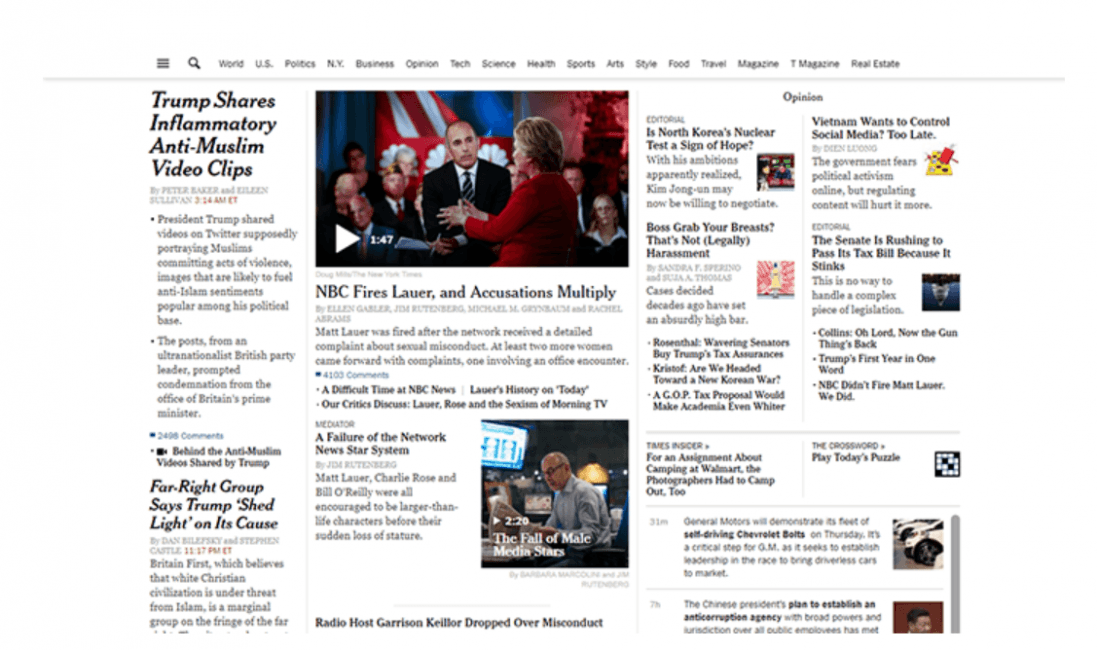 Screenshot of the New York Times homepage