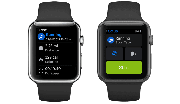 Two smartwatches using color to contrast against dark background.