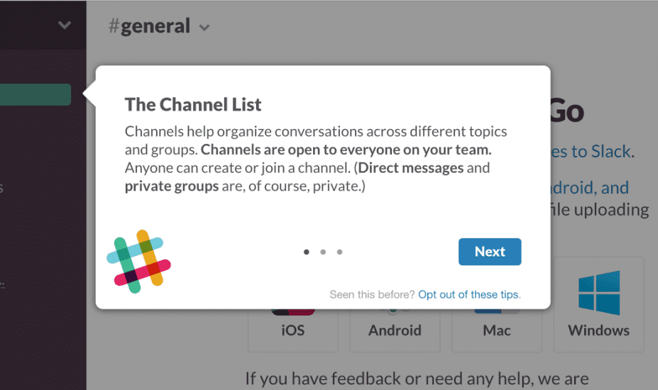 contextual tips in slack