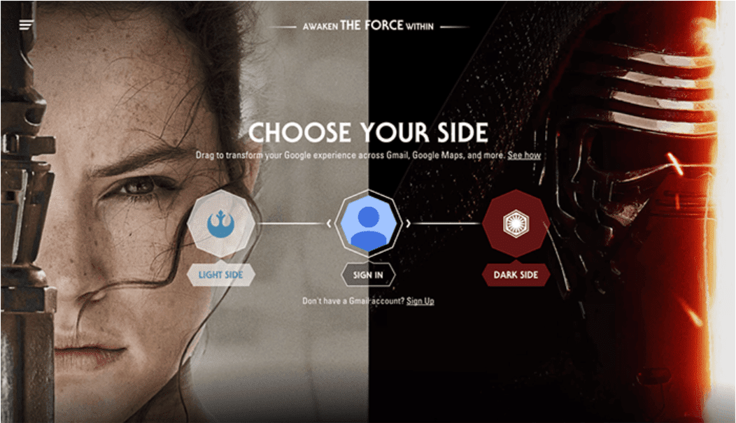 split screen layout of Google Star Wars Customizations