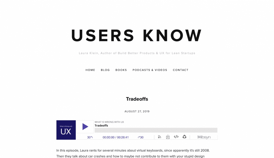 Screenshot of clean menu for User Know